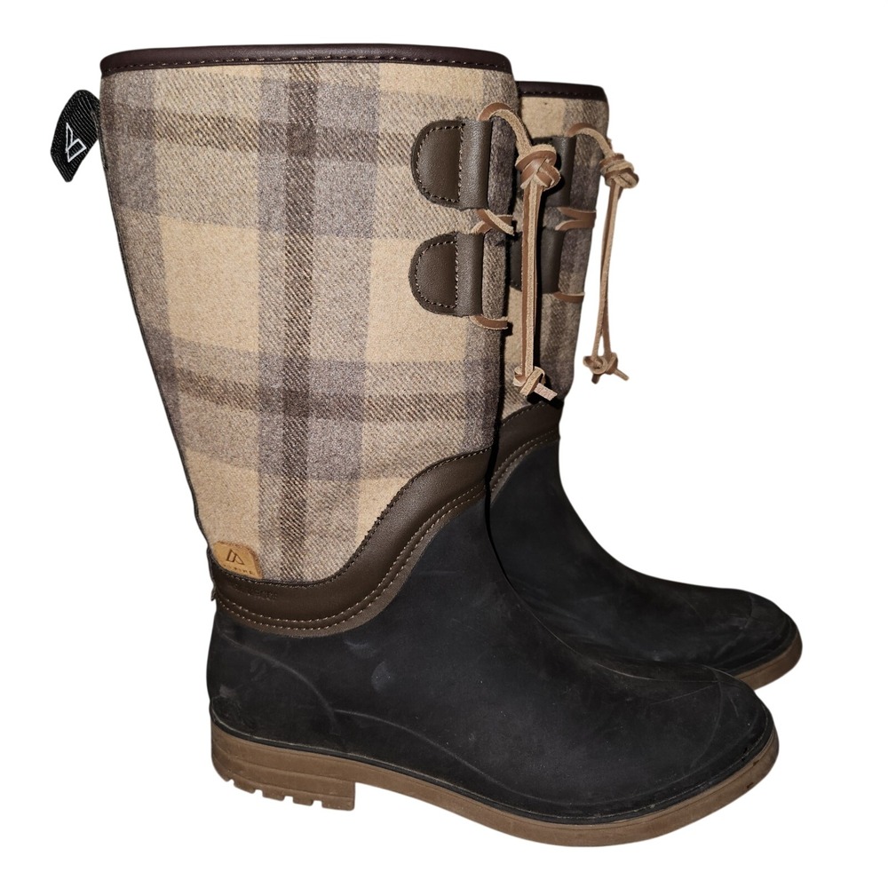 Kamik Wellington Women's Hazel Rain Boots Plaid Beige Brown Waterproof Size 6
